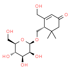 ChemSpider 2D Image | [(1S)-2-(Hydroxymethyl)-6,6-dimethyl-4-oxo-2-cyclohexen-1-yl]methyl beta-D-mannopyranoside | C16H26O8