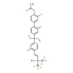 ChemSpider 2D Image | [3-Fluoro-2'-methyl-4'-(3-{3-methyl-4-[(1E)-4,4,4-trifluoro-3-hydroxy-3-(trifluoromethyl)-1-buten-1-yl]phenyl}-3-pentanyl)-4-biphenylyl]acetic acid | C32H31F7O3