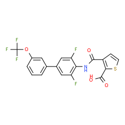 ChemSpider 2D Image | 3-{[3,5-Difluoro-3'-(trifluoromethoxy)-4-biphenylyl]carbamoyl}-2-thiophenecarboxylic acid | C19H10F5NO4S