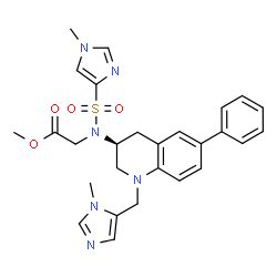 ChemSpider 2D Image | Methyl N-{(3S)-1-[(1-methyl-1H-imidazol-5-yl)methyl]-6-phenyl-1,2,3,4-tetrahydro-3-quinolinyl}-N-[(1-methyl-1H-imidazol-4-yl)sulfonyl]glycinate | C27H30N6O4S