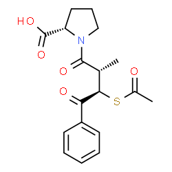 ChemSpider 2D Image | 1-[(2S,3R)-3-(Acetylsulfanyl)-2-methyl-4-oxo-4-phenylbutanoyl]-L-proline | C18H21NO5S