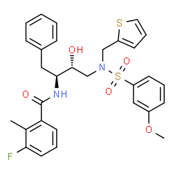 ChemSpider 2D Image | N-[(1s,2r)-1-Benzyl-2-Hydroxy-3-{[(3-Methoxyphenyl)sulfonyl](2-Thienylmethyl)amino}propyl]-3-Fluoro-2-Methylbenzamide | C30H31FN2O5S2