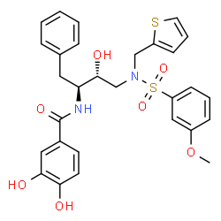 ChemSpider 2D Image | N-[(1s,2r)-1-Benzyl-2-Hydroxy-3-{[(3-Methoxyphenyl)sulfonyl](2-Thienylmethyl)amino}propyl]-3,4-Dihydroxybenzamide | C29H30N2O7S2