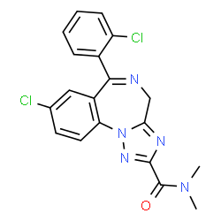 ChemSpider 2D Image | 8-chloro-6-(2-chlorophenyl)-N,N-dimethyl-4H-1,2,4-triazolo(1,5-a)(1,4)benzodiazepine-2-carboxamide | C19H15Cl2N5O