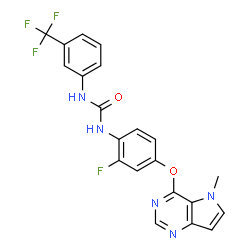 ChemSpider 2D Image | 1-{2-Fluoro-4-[(5-methyl-5H-pyrrolo[3,2-d]pyrimidin-4-yl)oxy]phenyl}-3-[3-(trifluoromethyl)phenyl]urea | C21H15F4N5O2
