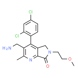 ChemSpider 2D Image | 3-(Aminomethyl)-4-(2,4-dichlorophenyl)-6-(2-methoxyethyl)-2-methyl-5,6-dihydro-7H-pyrrolo[3,4-b]pyridin-7-one | C18H19Cl2N3O2