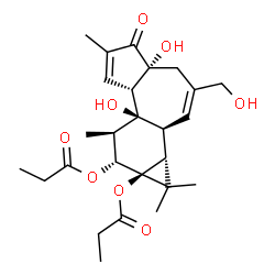 ChemSpider 2D Image | (1aR,1bS,4aR,7aS,7bS,8R,9R,9aS)-4a,7b-Dihydroxy-3-(hydroxymethyl)-1,1,6,8-tetramethyl-5-oxo-1,1a,1b,4,4a,5,7a,7b,8,9-decahydro-9aH-cyclopropa[3,4]benzo[1,2-e]azulene-9,9a-diyl dipropanoate | C26H36O8
