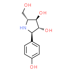 ChemSpider 2D Image | (2R,3R,4R,5R)-2-(Hydroxymethyl)-5-(4-hydroxyphenyl)-3,4-pyrrolidinediol | C11H15NO4