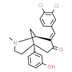 ChemSpider 2D Image | (1S,5R,8E)-8-(3,4-Dichlorobenzylidene)-5-(3-hydroxyphenyl)-2-methyl-2-azabicyclo[3.3.1]nonan-7-one | C22H21Cl2NO2