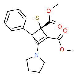 ChemSpider 2D Image | Dimethyl (2aS,7bS)-1-(1-pyrrolidinyl)cyclobuta[b][1]benzothiophene-2,2a(7bH)-dicarboxylate | C18H19NO4S