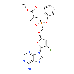 ChemSpider 2D Image | Ethyl N-[(S)-({[(2R,5R)-5-(6-amino-9H-purin-9-yl)-4-fluoro-2,5-dihydro-2-furanyl]oxy}methyl)(phenoxy)phosphoryl]-L-alaninate | C21H24FN6O6P