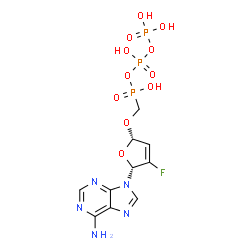 ChemSpider 2D Image | [(2R,5R)-5-(6-aminopurin-9-yl)-4-fluoro-2,5-dihydrofuran-2-yl]oxymethyl-[hydroxy(phosphonooxy)phosphoryl]oxy-phosphinic acid | C10H13FN5O11P3
