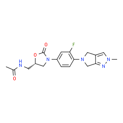 ChemSpider 2D Image | N-({(5S)-3-[3-Fluoro-4-(2-methyl-2,6-dihydropyrrolo[3,4-c]pyrazol-5(4H)-yl)phenyl]-2-oxo-1,3-oxazolidin-5-yl}methyl)acetamide | C18H20FN5O3