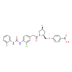 ChemSpider 2D Image | 4-({(2S,4S)-1-[(3-Chloro-4-{[(2-methylphenyl)carbamoyl]amino}phenyl)acetyl]-4-fluoro-2-pyrrolidinyl}methoxy)benzoic acid | C28H27ClFN3O5