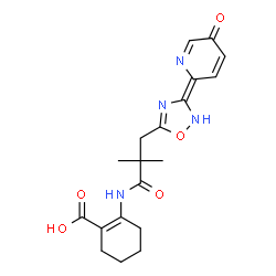 ChemSpider 2D Image | 2-({2,2-Dimethyl-3-[(3E)-3-(5-oxo-2(5H)-pyridinylidene)-2,3-dihydro-1,2,4-oxadiazol-5-yl]propanoyl}amino)-1-cyclohexene-1-carboxylic acid | C19H22N4O5