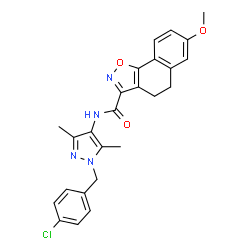 ChemSpider 2D Image | N-[1-(4-Chlorobenzyl)-3,5-dimethyl-1H-pyrazol-4-yl]-7-methoxy-4,5-dihydronaphtho[2,1-d][1,2]oxazole-3-carboxamide | C25H23ClN4O3