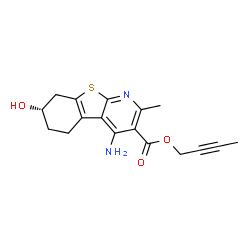 ChemSpider 2D Image | 2-Butyn-1-yl (7S)-4-amino-7-hydroxy-2-methyl-5,6,7,8-tetrahydro[1]benzothieno[2,3-b]pyridine-3-carboxylate | C17H18N2O3S