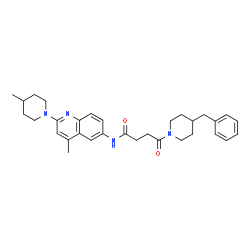 ChemSpider 2D Image | 4-(4-Benzyl-1-piperidinyl)-N-[4-methyl-2-(4-methyl-1-piperidinyl)-6-quinolinyl]-4-oxobutanamide | C32H40N4O2