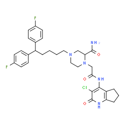ChemSpider 2D Image | 4-[5,5-Bis(4-fluorophenyl)pentyl]-1-{2-[(3-chloro-2-oxo-2,5,6,7-tetrahydro-1H-cyclopenta[b]pyridin-4-yl)amino]-2-oxoethyl}-2-piperazinecarboxamide | C32H36ClF2N5O3