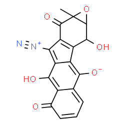 ChemSpider 2D Image | 9-Diazonio-2,8-dihydroxy-10a-methyl-7,10-dioxo-2,7,10,10a-tetrahydro-1aH-benzo[6,7]fluoreno[2,3-b]oxiren-3-olate | C18H10N2O6