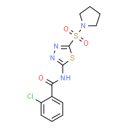 ChemSpider 2D Image | 2-Chloro-N-[5-(1-pyrrolidinylsulfonyl)-1,3,4-thiadiazol-2-yl]benzamide | C13H13ClN4O3S2