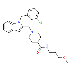 ChemSpider 2D Image | 1-{[1-(3-Chlorobenzyl)-1H-indol-2-yl]methyl}-N-(3-methoxypropyl)-4-piperidinecarboxamide | C26H32ClN3O2