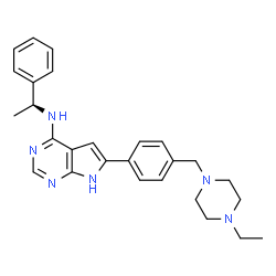 ChemSpider 2D Image | 6-[4-[(4-ethyl-1-piperazinyl)methyl]phenyl]-N-[(1S)-1-phenylethyl]-7H-pyrrolo[2,3-d]pyrimidin-4-amine | C27H32N6