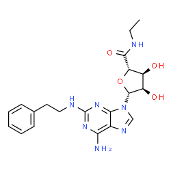 ChemSpider 2D Image | (2S,3S,4R,5R)-5-{6-Amino-2-[(2-phenylethyl)amino]-9H-purin-9-yl}-N-ethyl-3,4-dihydroxytetrahydro-2-furancarboxamide | C20H25N7O4