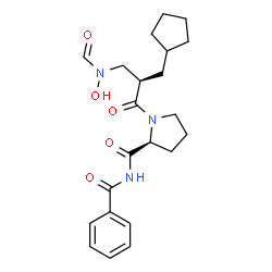 ChemSpider 2D Image | N-Benzoyl-1-[(2R)-3-cyclopentyl-2-{[formyl(hydroxy)amino]methyl}propanoyl]-L-prolinamide | C22H29N3O5
