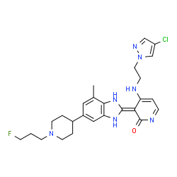 ChemSpider 2D Image | (3E)-4-{[2-(4-Chloro-1H-pyrazol-1-yl)ethyl]amino}-3-{6-[1-(3-fluoropropyl)-4-piperidinyl]-4-methyl-1,3-dihydro-2H-benzimidazol-2-ylidene}-2(3H)-pyridinone | C26H31ClFN7O