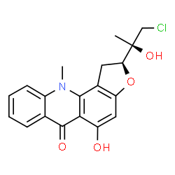 ChemSpider 2D Image | (2S)-2-[(2R)-1-Chloro-2-hydroxy-2-propanyl]-5-hydroxy-11-methyl-1,11-dihydrofuro[2,3-c]acridin-6(2H)-one | C19H18ClNO4