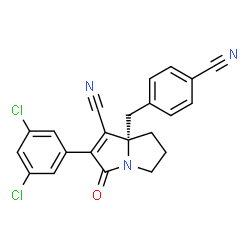 ChemSpider 2D Image | (7aS)-7a-(4-Cyanobenzyl)-6-(3,5-dichlorophenyl)-5-oxo-2,3,5,7a-tetrahydro-1H-pyrrolizine-7-carbonitrile | C22H15Cl2N3O