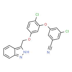 ChemSpider 2D Image | 3-Chloro-5-[2-chloro-5-(2H-indazol-3-ylmethoxy)phenoxy]benzonitrile | C21H13Cl2N3O2