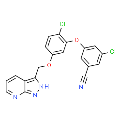 ChemSpider 2D Image | 3-Chloro-5-[2-chloro-5-(2H-pyrazolo[3,4-b]pyridin-3-ylmethoxy)phenoxy]benzonitrile | C20H12Cl2N4O2