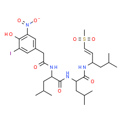 ChemSpider 2D Image | N-[(4-Hydroxy-3-iodo-5-nitrophenyl)acetyl]leucyl-N-[(1E)-5-methyl-1-(methylsulfonyl)-1-hexen-3-yl]leucinamide | C28H43IN4O8S