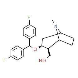 ChemSpider 2D Image | {(2S,3S)-3-[Bis(4-fluorophenyl)methoxy]-8-methyl-8-azabicyclo[3.2.1]oct-2-yl}methanol | C22H25F2NO2