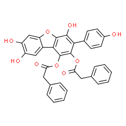 ChemSpider 2D Image | 4,7,8-Trihydroxy-3-(4-hydroxyphenyl)dibenzo[b,d]furan-1,2-diyl bis(phenylacetate) | C34H24O9