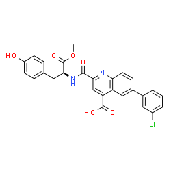 ChemSpider 2D Image | 6-(3-Chlorophenyl)-2-{[(2S)-3-(4-hydroxyphenyl)-1-methoxy-1-oxo-2-propanyl]carbamoyl}-4-quinolinecarboxylic acid | C27H21ClN2O6
