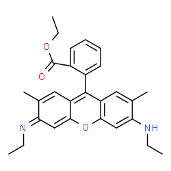 ChemSpider 2D Image | Ethyl 2-[(3E)-6-(ethylamino)-3-(ethylimino)-2,7-dimethyl-3H-xanthen-9-yl]benzoate | C28H30N2O3