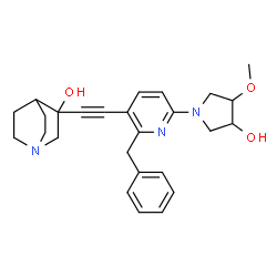 ChemSpider 2D Image | 3-((2-benzyl-6-(3-hydroxy-4-methoxypyrrolidin-1-yl)pyridin-3-yl)ethynyl)quinuclidin-3-ol | C26H31N3O3