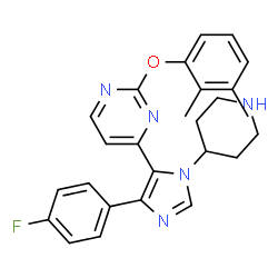 ChemSpider 2D Image | 2-(2,3-Dimethylphenoxy)-4-[4-(4-fluorophenyl)-1-(4-piperidinyl)-1H-imidazol-5-yl]pyrimidine | C26H26FN5O