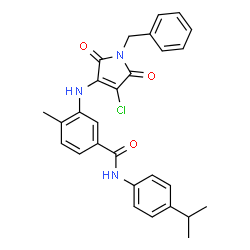 ChemSpider 2D Image | 3-[(1-Benzyl-4-chloro-2,5-dioxo-2,5-dihydro-1H-pyrrol-3-yl)amino]-N-(4-isopropylphenyl)-4-methylbenzamide | C28H26ClN3O3