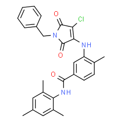 ChemSpider 2D Image | 3-[(1-Benzyl-4-chloro-2,5-dioxo-2,5-dihydro-1H-pyrrol-3-yl)amino]-N-mesityl-4-methylbenzamide | C28H26ClN3O3