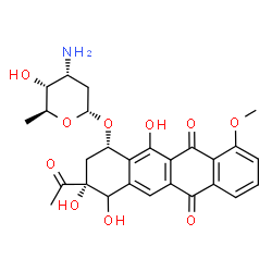ChemSpider 2D Image | (1S,3R)-3-Acetyl-3,4,12-trihydroxy-10-methoxy-6,11-dioxo-1,2,3,4,6,11-hexahydro-1-tetracenyl 3-amino-2,3,6-trideoxy-alpha-L-ribo-hexopyranoside | C27H29NO10