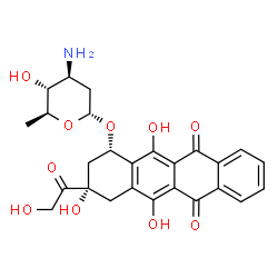 ChemSpider 2D Image | (1S,3S)-3-Glycoloyl-3,5,12-trihydroxy-6,11-dioxo-1,2,3,4,6,11-hexahydro-1-tetracenyl 3-amino-2,3,6-trideoxy-alpha-L-arabino-hexopyranoside | C26H27NO10