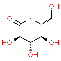 ChemSpider 2D Image | (3R,4S,5R,6R)-3,4,5-Trihydroxy-6-(hydroxymethyl)-2-piperidinone | C6H11NO5