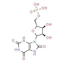 ChemSpider 2D Image | 9-(5-O-Phosphono-D-ribofuranosyl)-7,9-dihydro-1H-purine-2,6,8(3H)-trione | C10H13N4O10P