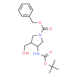 ChemSpider 2D Image | BENZYL 3-{[(TERT-BUTOXY)CARBONYL]AMINO}-4-(HYDROXYMETHYL)PYRROLIDINE-1-CARBOXYLATE | C18H26N2O5