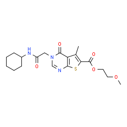 ChemSpider 2D Image | 2-Methoxyethyl 3-[2-(cyclohexylamino)-2-oxoethyl]-5-methyl-4-oxo-3,4-dihydrothieno[2,3-d]pyrimidine-6-carboxylate | C19H25N3O5S
