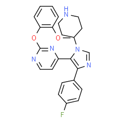 ChemSpider 2D Image | 4-[4-(4-Fluorophenyl)-1-(4-piperidinyl)-1H-imidazol-5-yl]-2-(2-methoxyphenoxy)pyrimidine | C25H24FN5O2